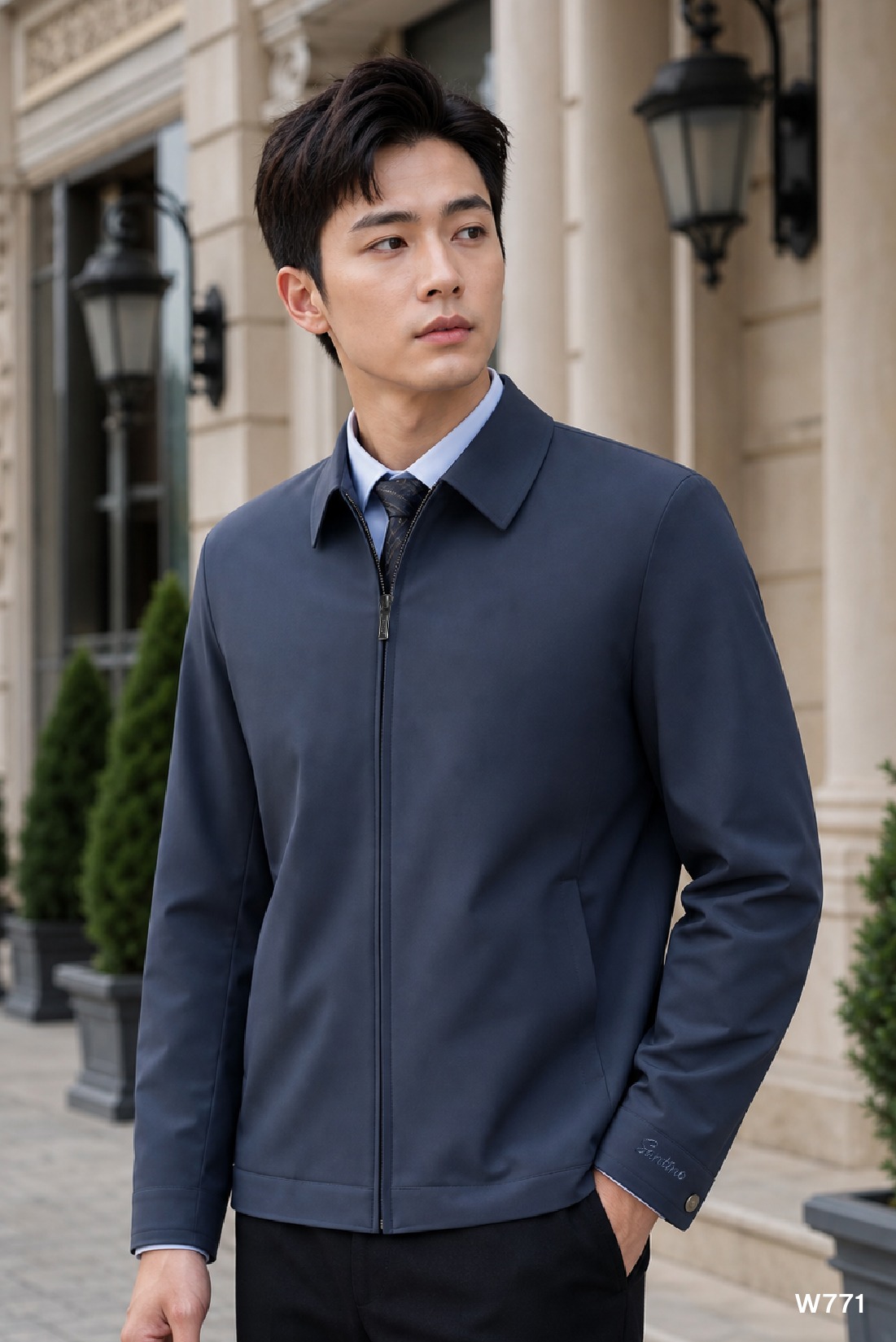 Áo jacket premium nam Santino màu xanh ghi | W771
